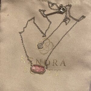 Kendra Scott Silver Necklace with Pink Glitter Stone